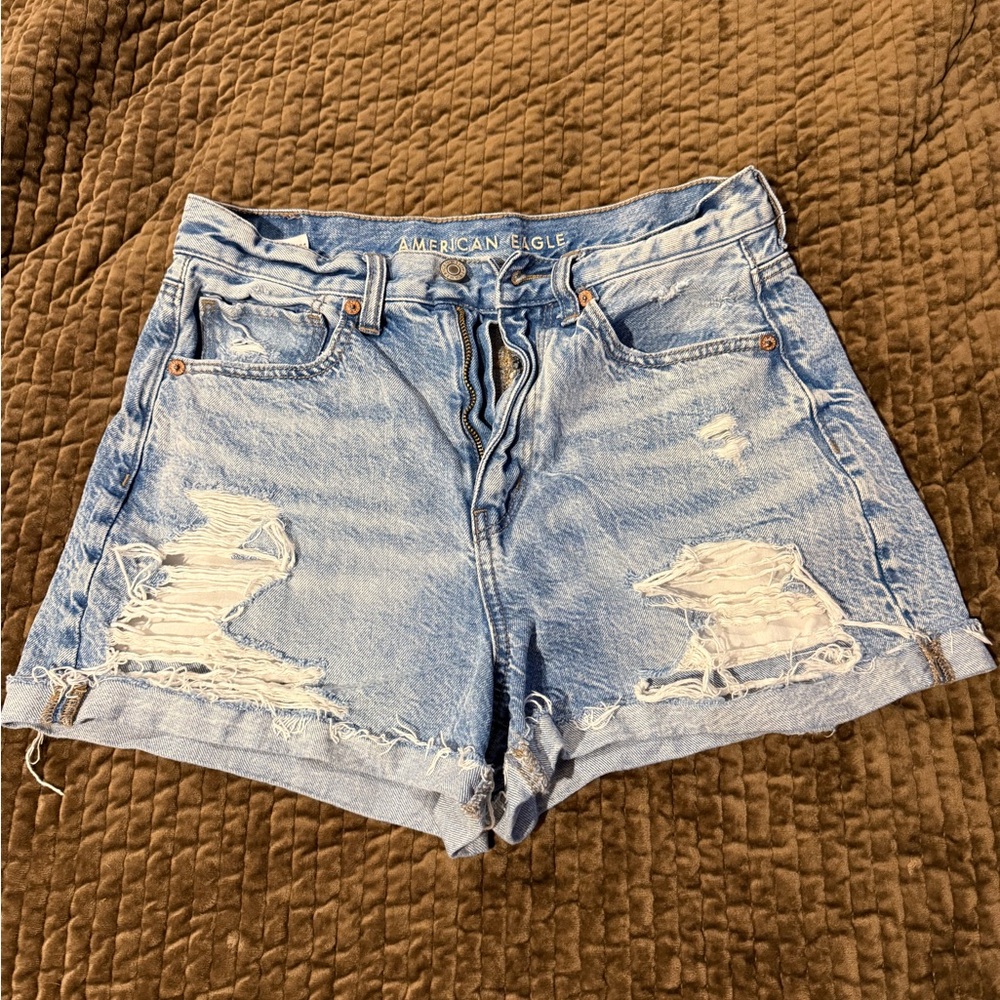 American Eagle Outfitters Light Wash Distressed Denim Shorts